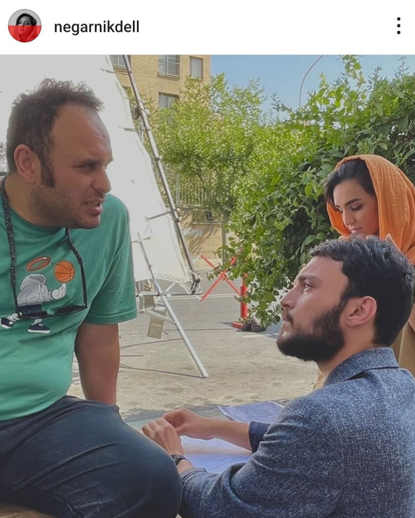 نگار نیکدل به همراه مرتضی امینی تبار و محمدحسین مهدویان در پشت صحنه سریال زخم کاری 2
